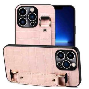 For iPhone 13 Pro Crocodile Wristband Wallet Leather Back Cover Phone Case(Pink)