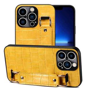 For iPhone 13 Pro Max Crocodile Wristband Wallet Leather Back Cover Phone Case(Yellow)