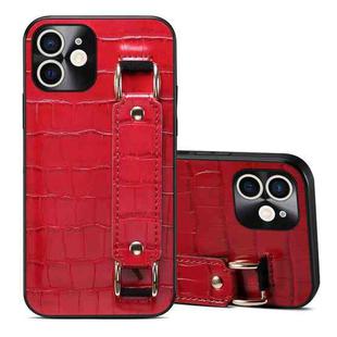For iPhone 12 Crocodile Wristband Wallet Leather Back Cover Phone Case(Red)