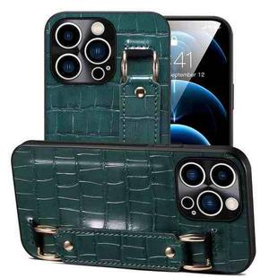 For iPhone 12 Pro Crocodile Wristband Wallet Leather Back Cover Phone Case(Dark Green)