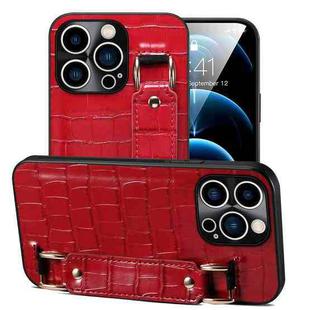 For iPhone 12 Pro Crocodile Wristband Wallet Leather Back Cover Phone Case(Red)