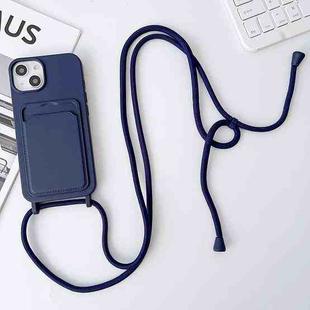 For iPhone 14 Plus Crossbody Lanyard Elastic Silicone Card Holder Phone Case(Dark Blue)