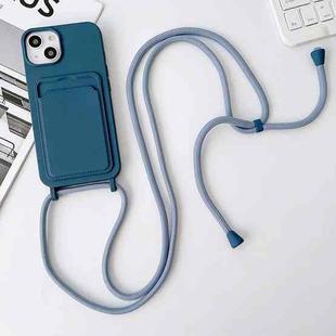 For iPhone 14 Plus Crossbody Lanyard Elastic Silicone Card Holder Phone Case(Blue)