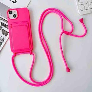 For iPhone 14 Plus Crossbody Lanyard Elastic Silicone Card Holder Phone Case(Rose Red)