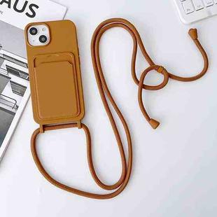 For iPhone 14 Plus Crossbody Lanyard Elastic Silicone Card Holder Phone Case(Brown)