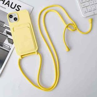 For iPhone 14 Pro Crossbody Lanyard Elastic Silicone Card Holder Phone Case(Light Yellow)