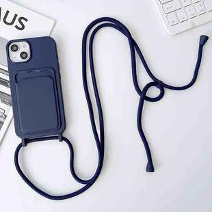 For iPhone 14 Pro Max Crossbody Lanyard Elastic Silicone Card Holder Phone Case(Dark Blue)