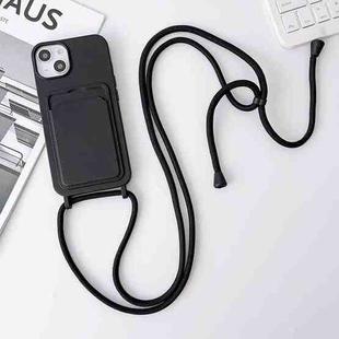 For iPhone 14 Pro Max Crossbody Lanyard Elastic Silicone Card Holder Phone Case(Black)