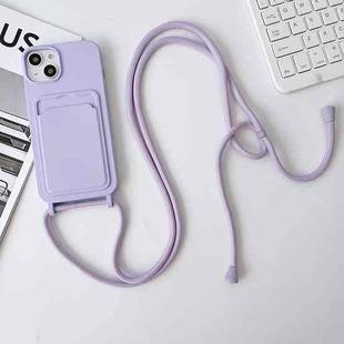 For iPhone 14 Pro Max Crossbody Lanyard Elastic Silicone Card Holder Phone Case(Lavender Purple)