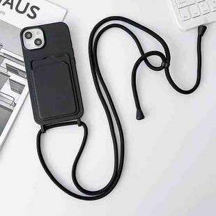 For iPhone 13 Crossbody Lanyard Elastic Silicone Card Holder Phone Case(Black)