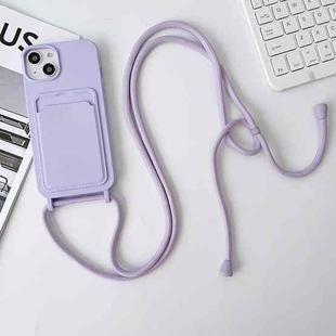 For iPhone 13 Crossbody Lanyard Elastic Silicone Card Holder Phone Case(Lavender Purple)