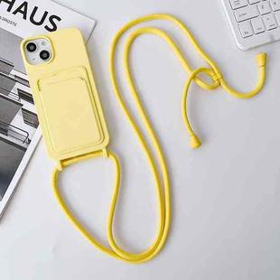 For iPhone 13 Pro Max Crossbody Lanyard Elastic Silicone Card Holder Phone Case(Light Yellow)