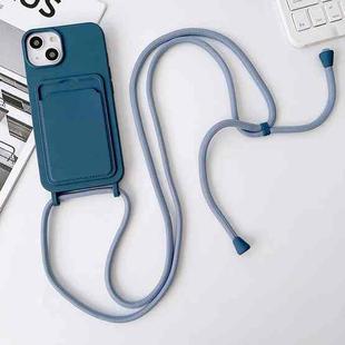For iPhone 13 Pro Max Crossbody Lanyard Elastic Silicone Card Holder Phone Case(Blue)