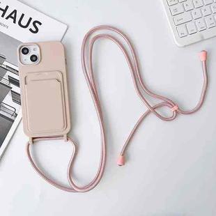 For iPhone 12 Pro Crossbody Lanyard Elastic Silicone Card Holder Phone Case(Pink)