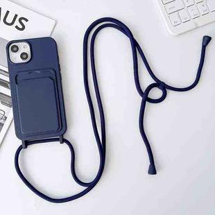 For iPhone 11 Pro Max Crossbody Lanyard Elastic Silicone Card Holder Phone Case(Dark Blue)
