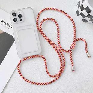 For iPhone 14 Crossbody Lanyard Elastic Transparent Card Holder Phone Case(Red White)