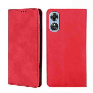 For OPPO A17 Skin Feel Magnetic Horizontal Flip Leather Phone Case(Red)