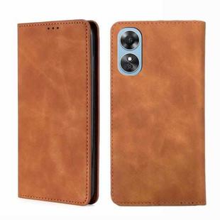For OPPO A17 Skin Feel Magnetic Horizontal Flip Leather Phone Case(Light Brown)