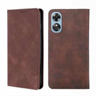 For OPPO A17 Skin Feel Magnetic Horizontal Flip Leather Phone Case(Dark Brown)