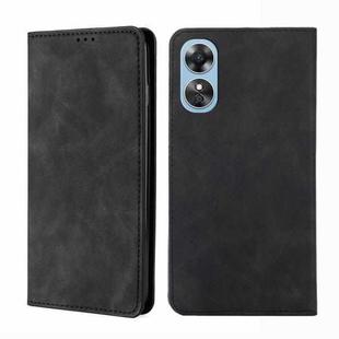For OPPO A17 Skin Feel Magnetic Horizontal Flip Leather Phone Case(Black)