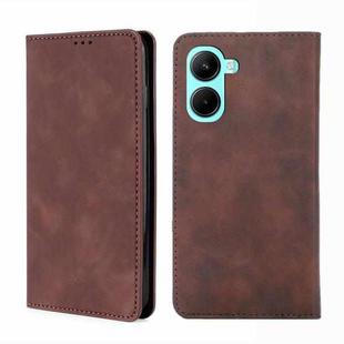 For Realme C33 4G Skin Feel Magnetic Horizontal Flip Leather Phone Case(Dark Brown)