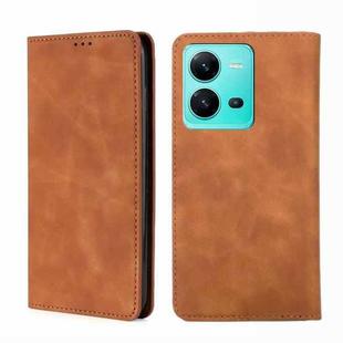 For vivo V25 5G/V25e 5G/X80 Lite Skin Feel Magnetic Horizontal Flip Leather Phone Case(Light Brown)