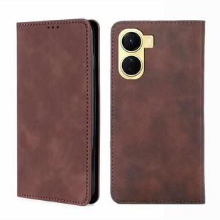 For vivo Y16 4G/Y02s 4G Skin Feel Magnetic Horizontal Flip Leather Phone Case(Dark Brown)