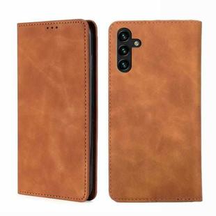 For Samsung Galaxy A04s Skin Feel Magnetic Horizontal Flip Leather Phone Case(Light Brown)