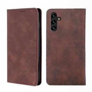 For Samsung Galaxy A04s Skin Feel Magnetic Horizontal Flip Leather Phone Case(Dark Brown)