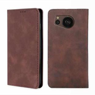 For Sharp Aquos sense7 Plus Skin Feel Magnetic Horizontal Flip Leather Phone Case(Dark Brown)