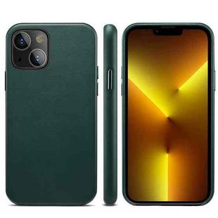 For iPhone 13 Lamb Grain PU Back Cover Phone Case(Dark Green)