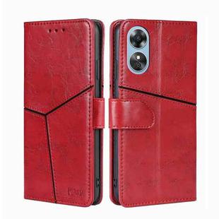 For OPPO A17 Geometric Stitching Horizontal Flip Leather Phone Case(Red)