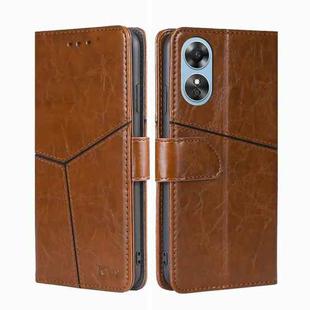For OPPO A17 Geometric Stitching Horizontal Flip Leather Phone Case(Light Brown)
