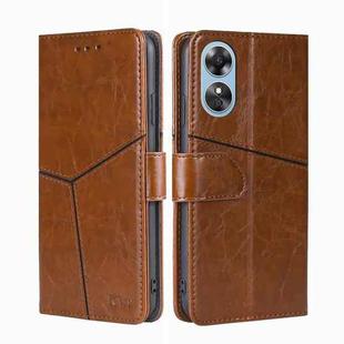 For OPPO A17 Geometric Stitching Horizontal Flip Leather Phone Case(Dark Brown)