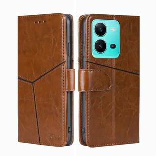 For vivo V25 5G/V25e 5G/X80 Lite Geometric Stitching Horizontal Flip Leather Phone Case(Light Brown)