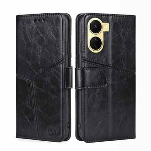 For vivo Y16 4G/Y02s 4G Geometric Stitching Horizontal Flip Leather Phone Case(Black)