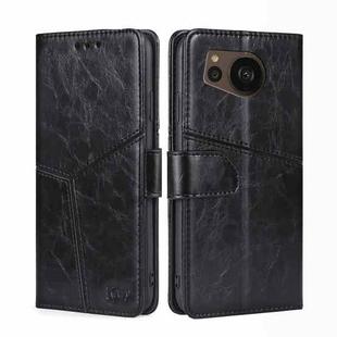 For Sharp Aquos sense7 Plus Geometric Stitching Horizontal Flip Leather Phone Case(Black)