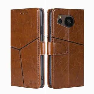 For Sharp Aquos sense7 Plus Geometric Stitching Horizontal Flip Leather Phone Case(Light Brown)