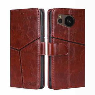 For Sharp Aquos sense7 Plus Geometric Stitching Horizontal Flip Leather Phone Case(Dark Brown)