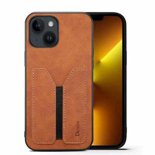 For iPhone 14 Plus Denior DV Elastic Card PU Back Cover Phone Case(Brown)