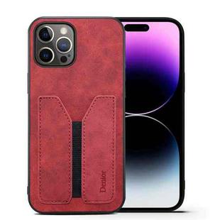 For iPhone 14 Pro Denior DV Elastic Card PU Back Cover Phone Case(Red)