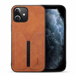 For iPhone 12 mini Denior DV Elastic Card PU Back Cover Phone Case(Brown)