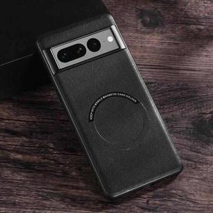 For Google Pixel 7 Magsafe Magnetic Ring Leather Texture Phone Case(Black)