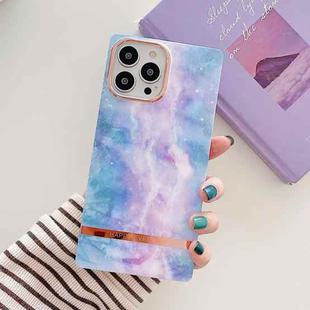 For iPone 14 Plus Square Plating Gold Edge Phone Case(Galaxy Purple Blue)