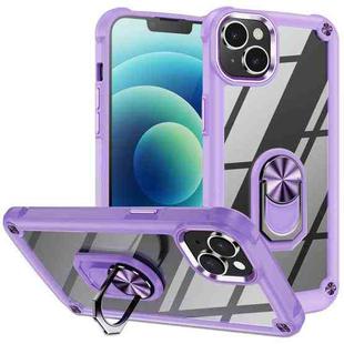 For iPhone 14 TPU + PC Lens Protection Phone Case with Ring Holder(Purple)