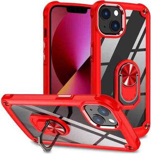 For iPhone 13 TPU + PC Lens Protection Phone Case with Ring Holder(Red)