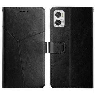 For Motorola Moto E22 4G HT01 Y-shaped Pattern Flip Leather Phone Case(Black)