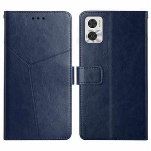 For Motorola Moto E22 4G HT01 Y-shaped Pattern Flip Leather Phone Case(Blue)