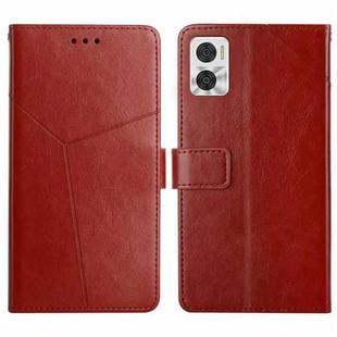 For Motorola Moto E22 4G HT01 Y-shaped Pattern Flip Leather Phone Case(Brown)
