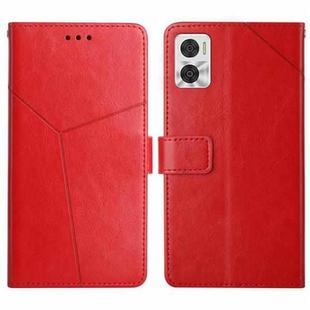 For Motorola Moto E22 4G HT01 Y-shaped Pattern Flip Leather Phone Case(Red)